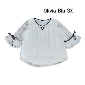 Olivia Blu White Lace Blouse with Bell Sleeves 3X